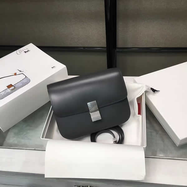 Fake Celine Box Classic Single Shoulder Flip Bag Dark Gray Messenger Bag